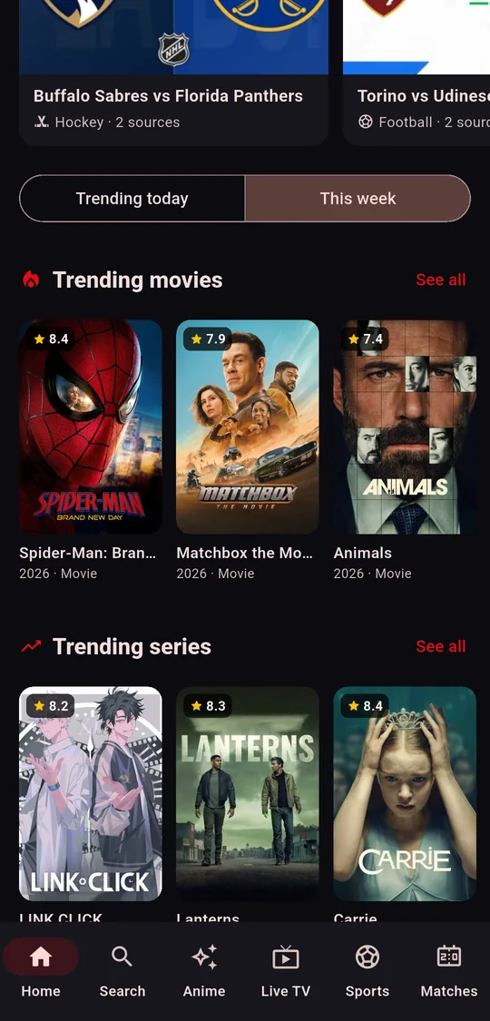 Rows of trending movies and series